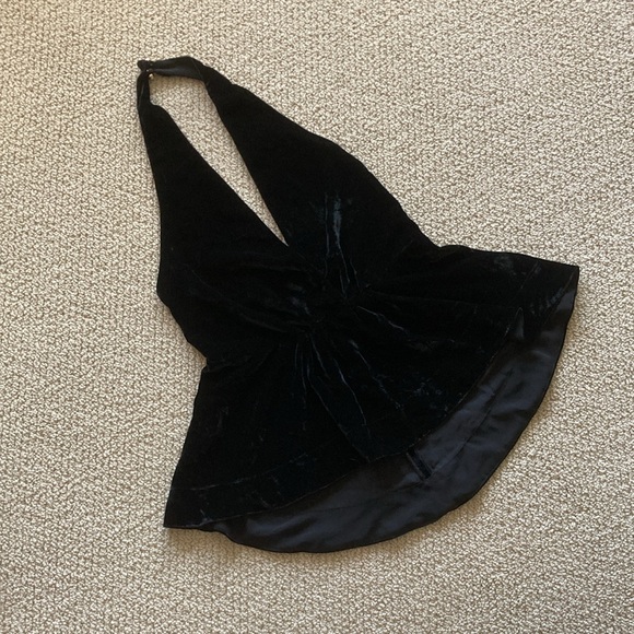 Express Crushed Velvet Halter Backless Tank Top Going Out Blouse Size 4 Black - Picture 4 of 12